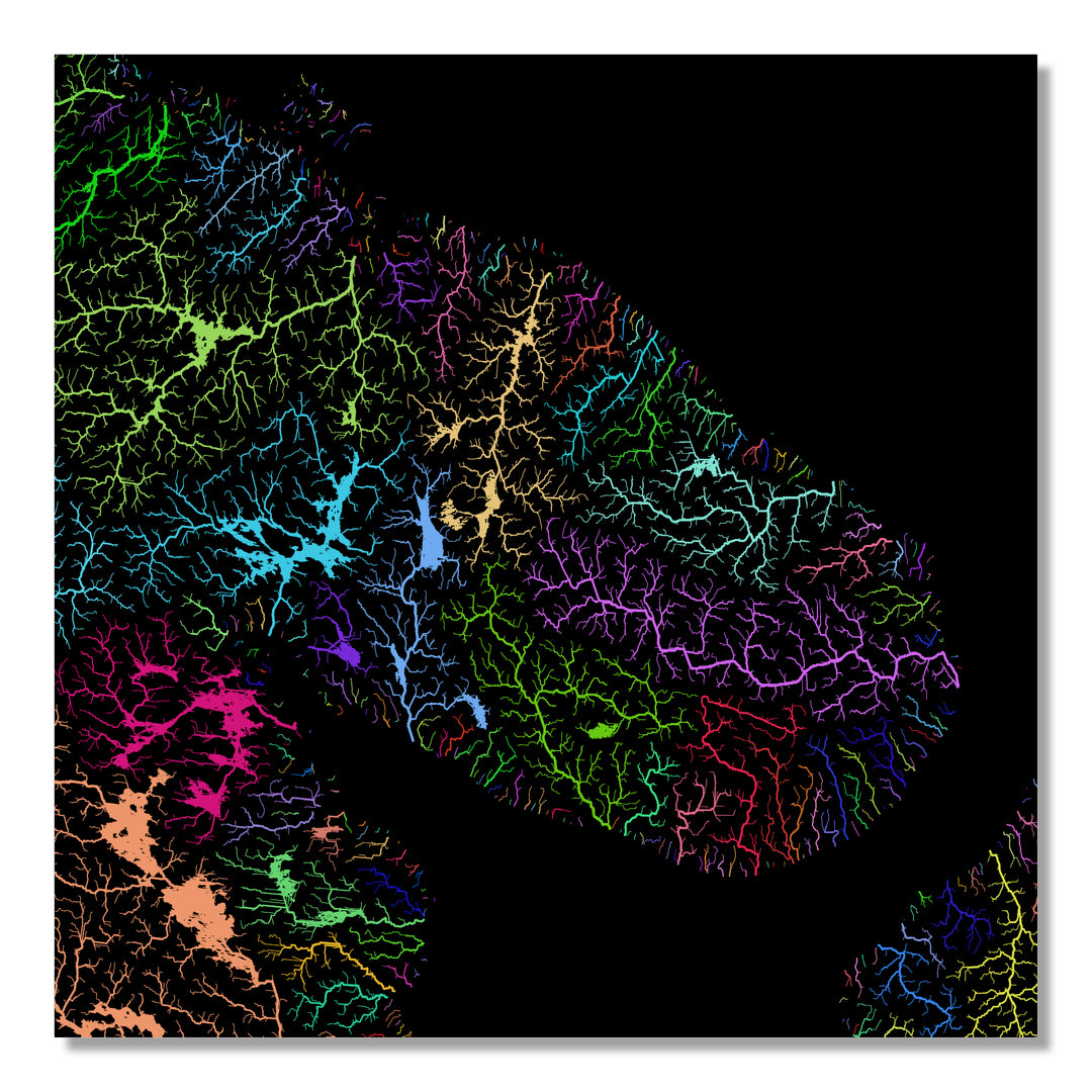 Kola Peninsula - River basin map, rainbow colours - Wall Art