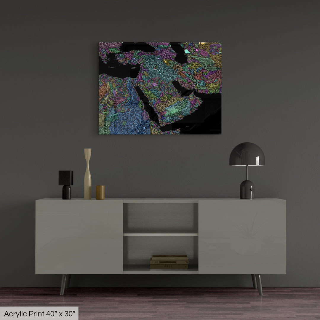 Middle East - River basin map, pastel colours - Wall Art
