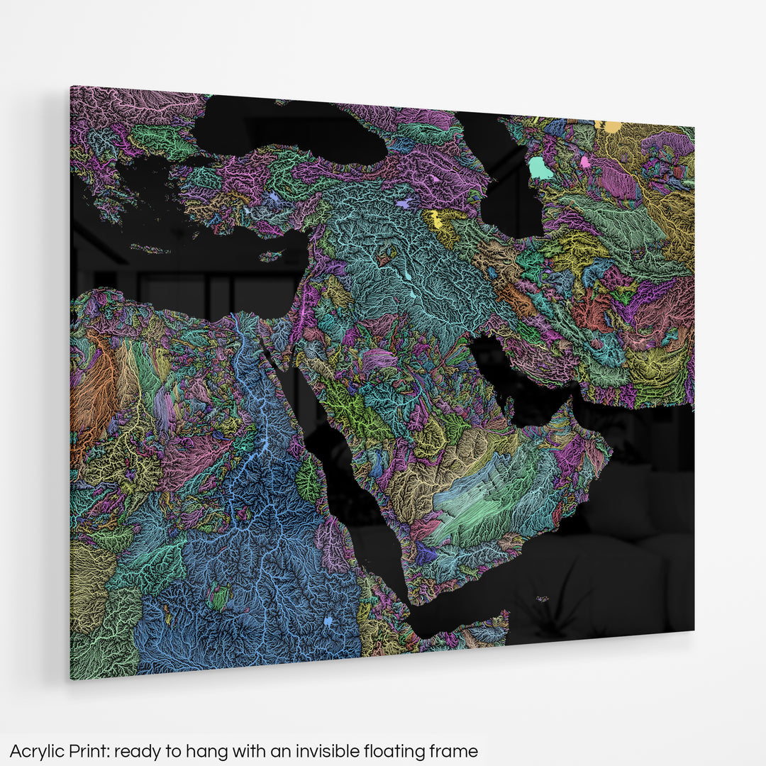 Middle East - River basin map, pastel colours - Wall Art