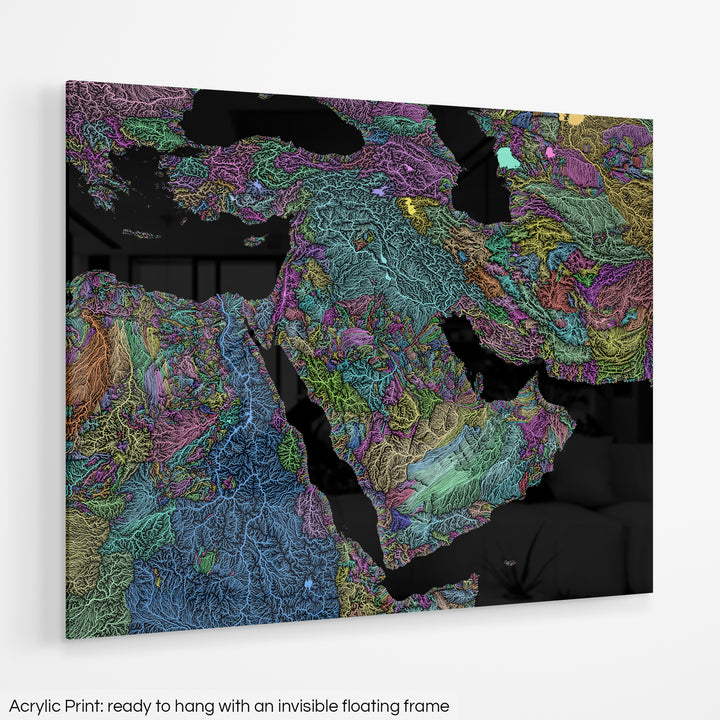 Middle East - River basin map, pastel colours - Wall Art