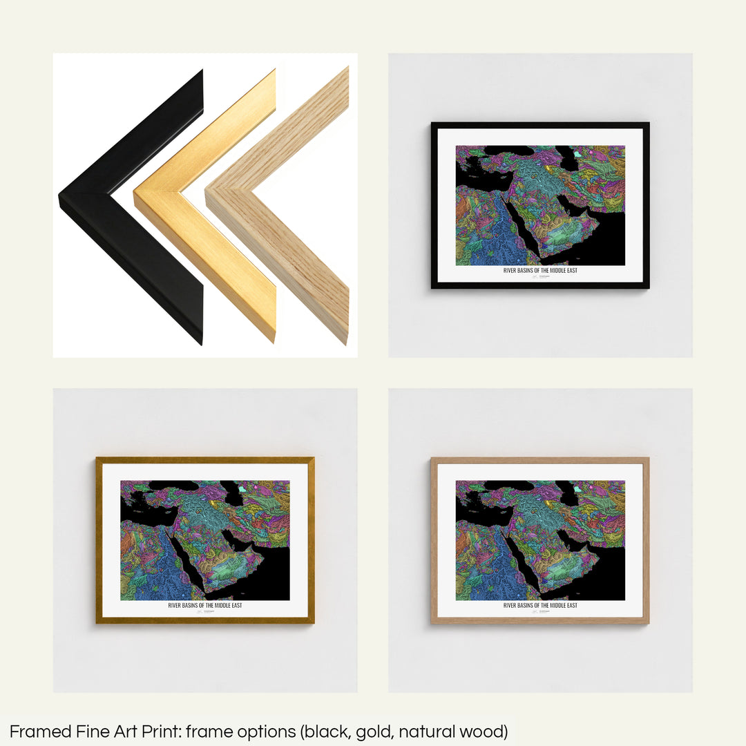 Middle East - River basin map, pastel colours - Wall Art