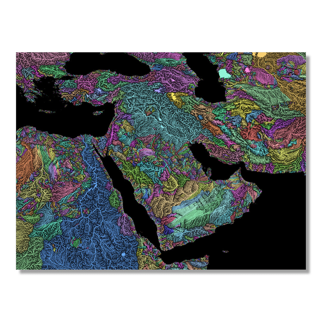Middle East - River basin map, pastel colours - Wall Art