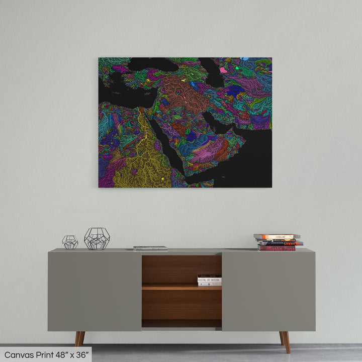 Middle East - River basin map, rainbow colours - Wall Art
