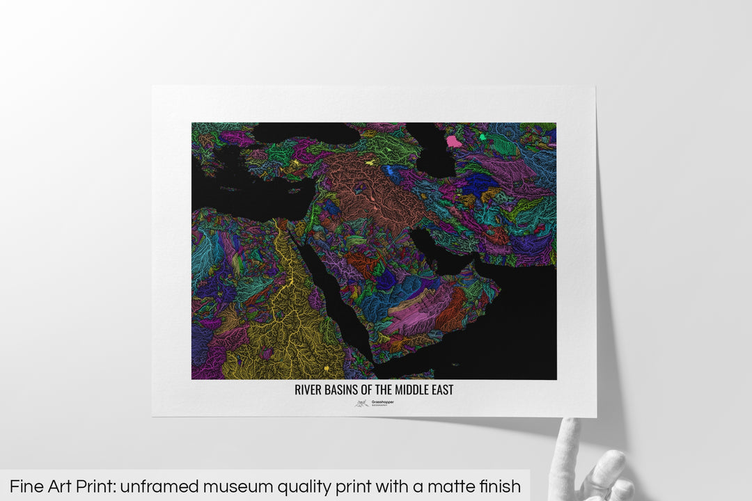 Middle East - River basin map, rainbow colours - Wall Art