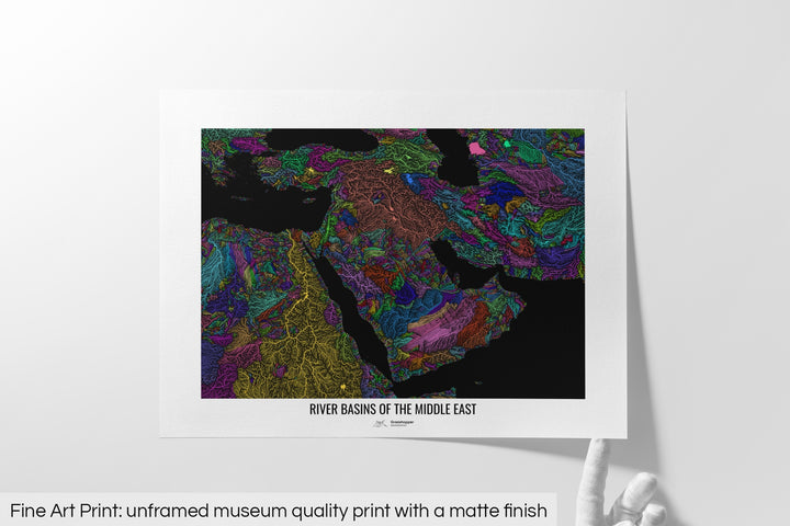 Middle East - River basin map, rainbow colours - Wall Art