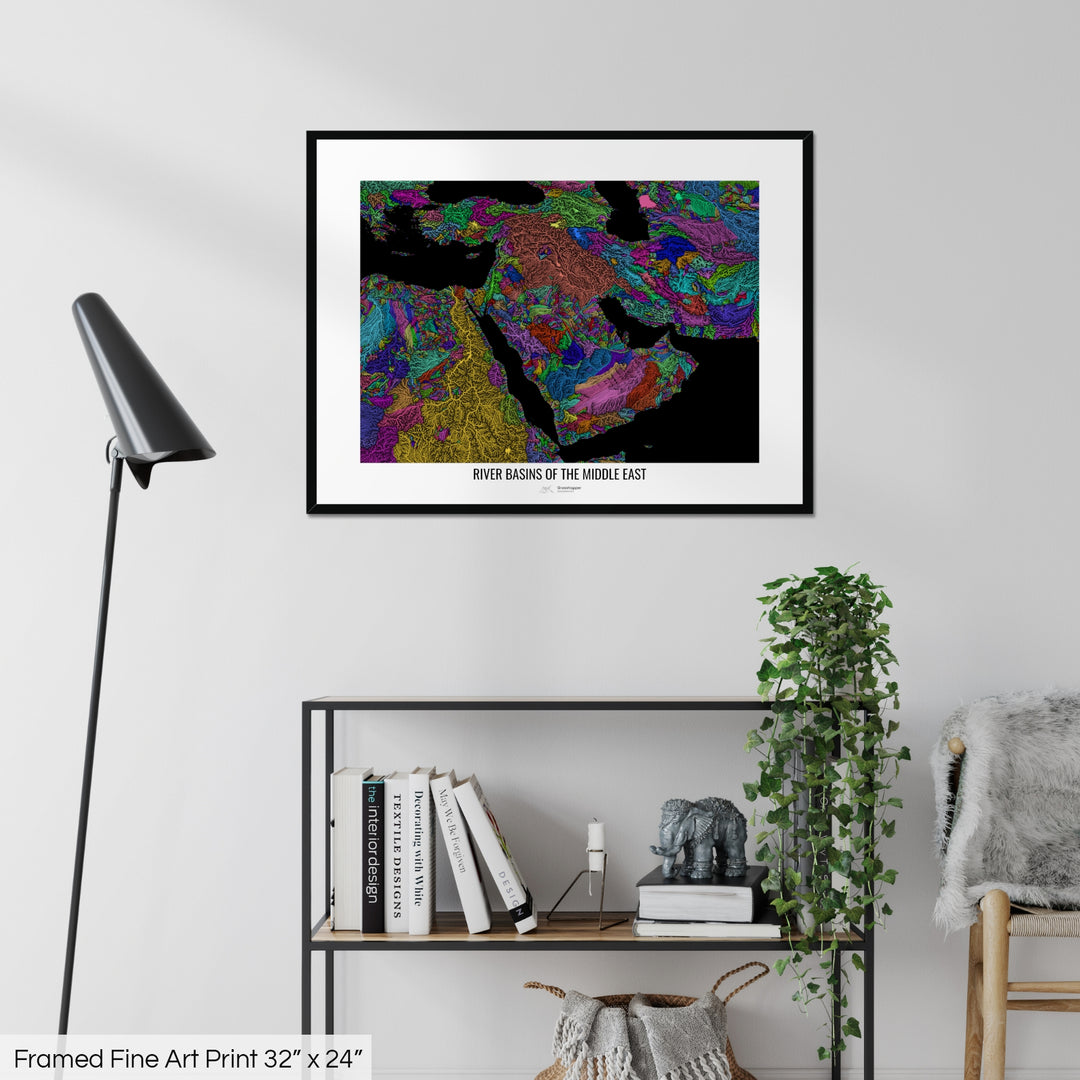 Middle East - River basin map, rainbow colours - Wall Art