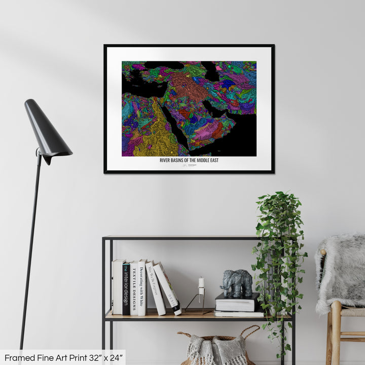 Middle East - River basin map, rainbow colours - Wall Art