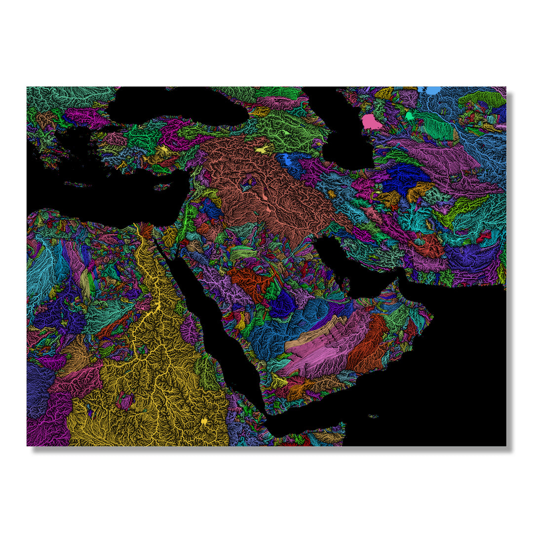 Middle East - River basin map, rainbow colours - Wall Art
