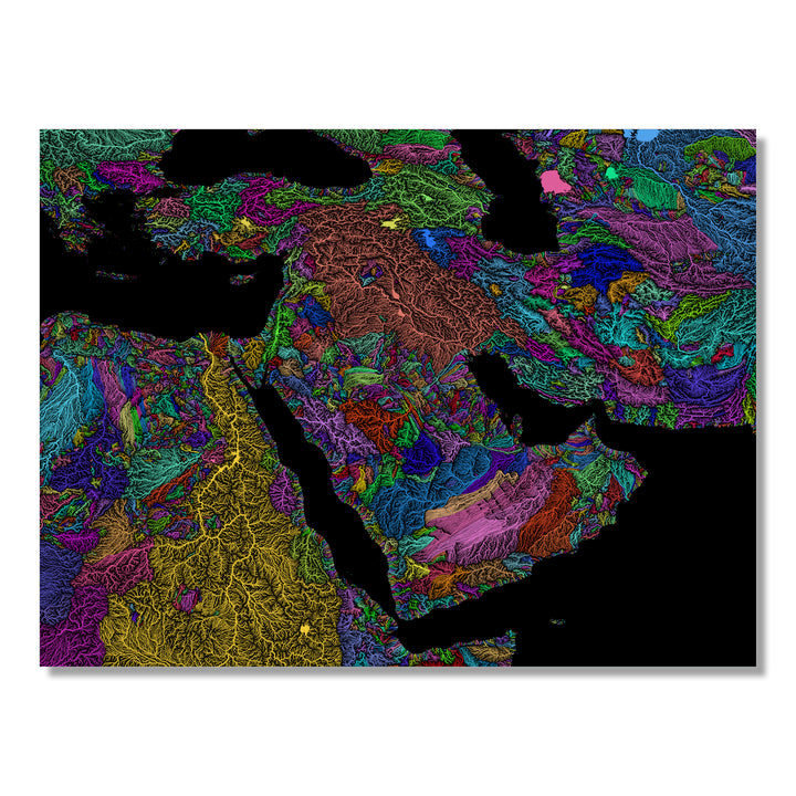 Middle East - River basin map, rainbow colours - Wall Art