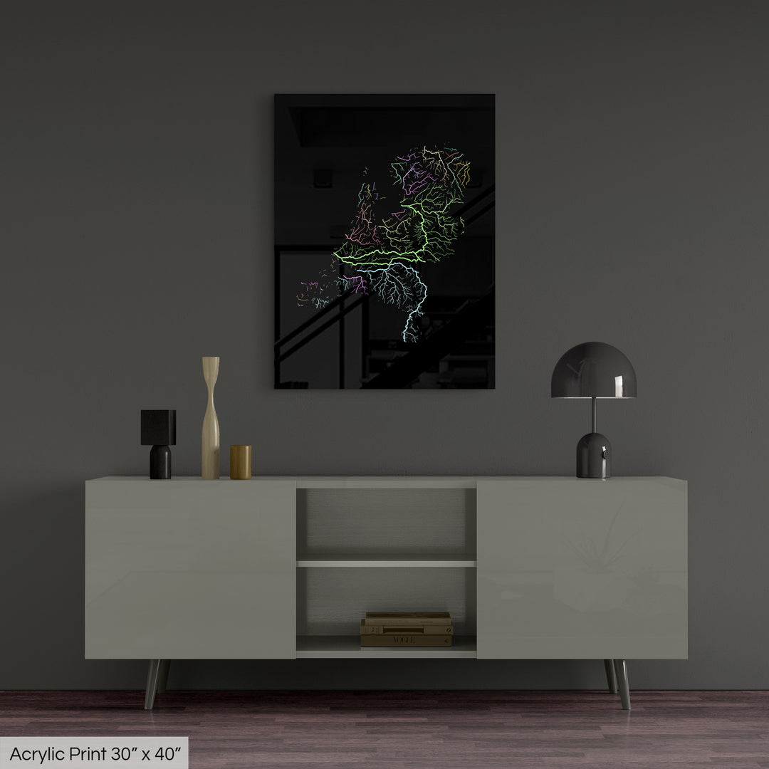Netherlands - River basin map, pastel colours - Wall Art
