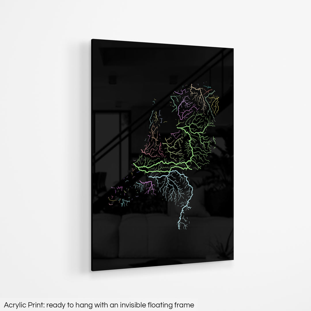 Netherlands - River basin map, pastel colours - Wall Art