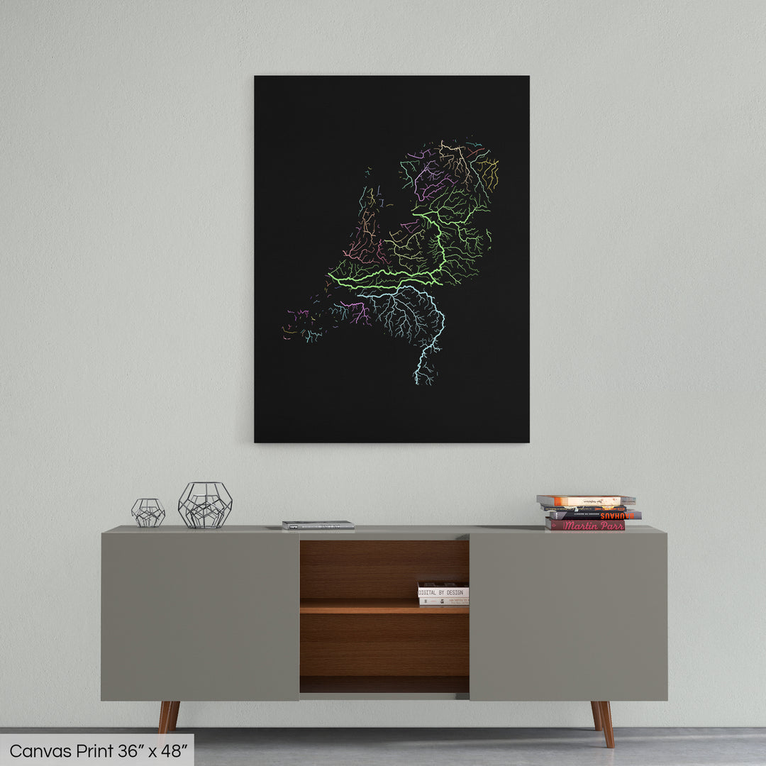 Netherlands - River basin map, pastel colours - Wall Art