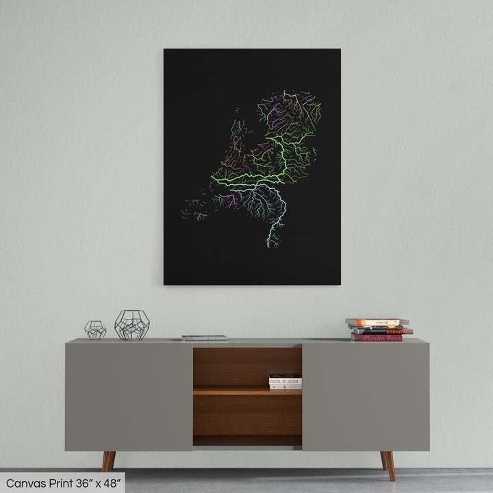 Netherlands - River basin map, pastel colours - Wall Art