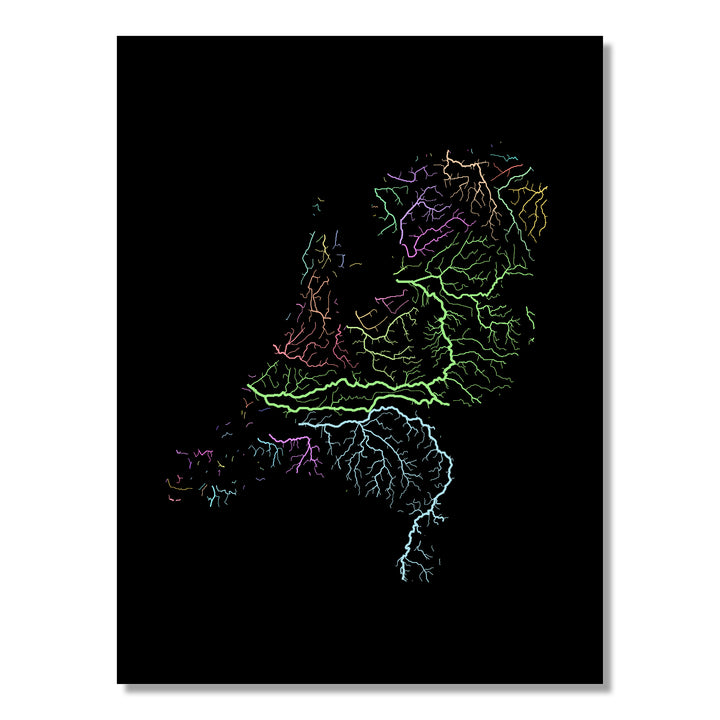 Netherlands - River basin map, pastel colours - Wall Art