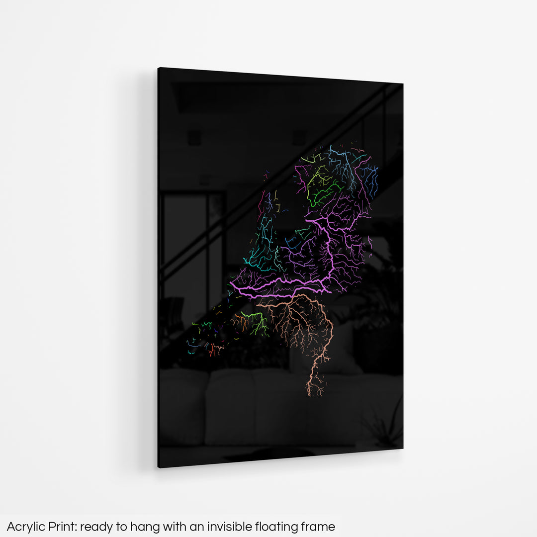 Netherlands - River basin map, rainbow colours - Wall Art
