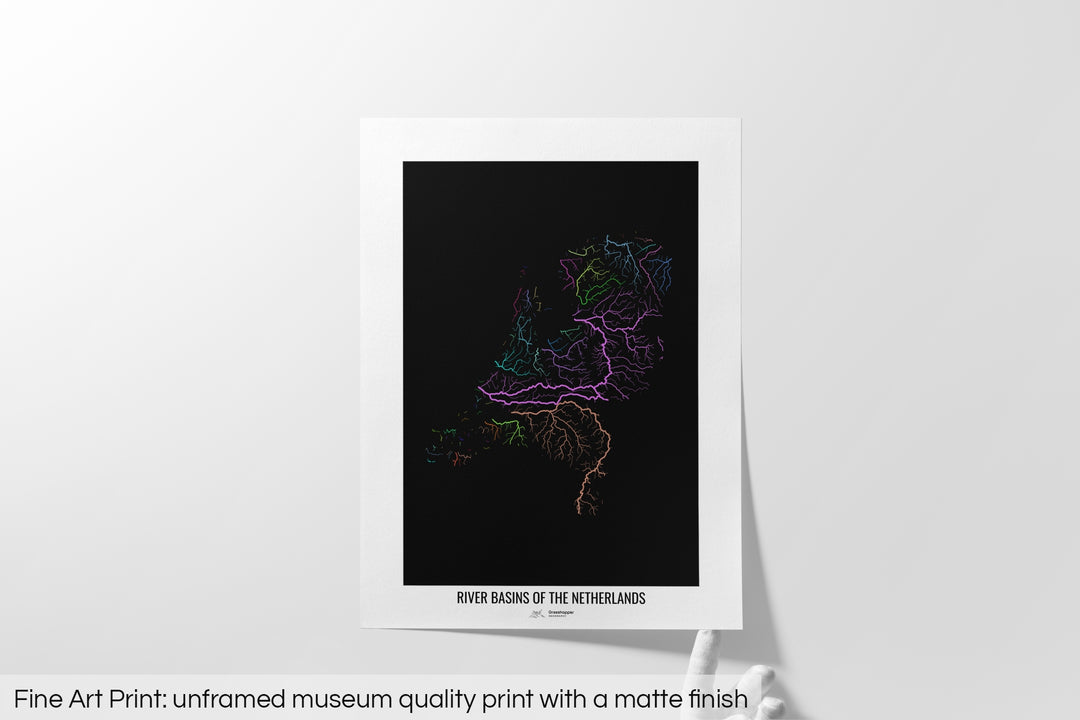 Netherlands - River basin map, rainbow colours - Wall Art