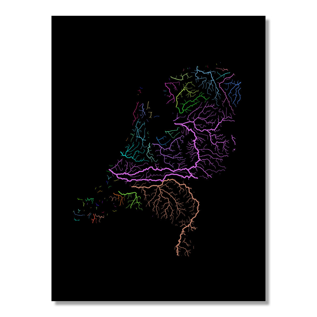 Netherlands - River basin map, rainbow colours - Wall Art