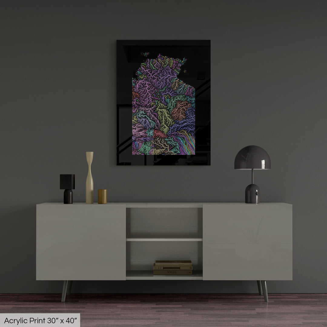 Northern Territory - River basin map, pastel colours - Wall Art