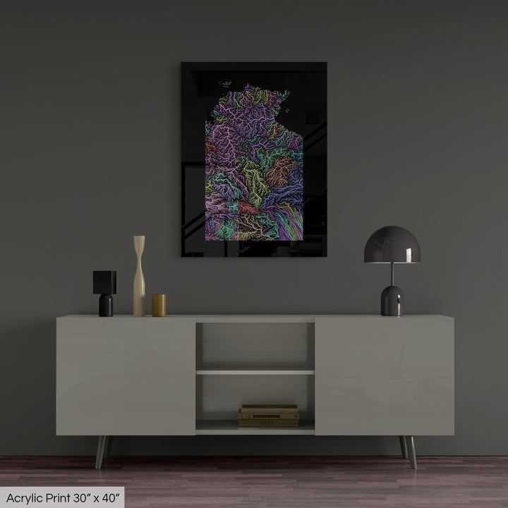 Northern Territory - River basin map, pastel colours - Wall Art