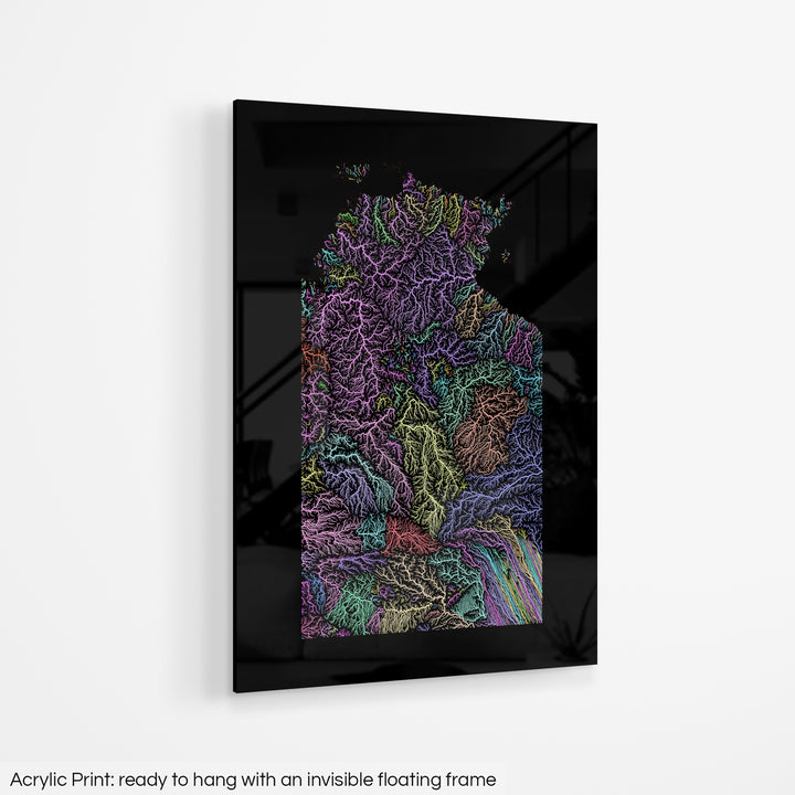 Northern Territory - River basin map, pastel colours - Wall Art