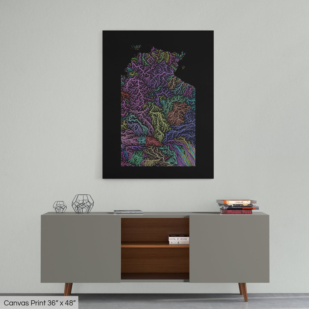 Northern Territory - River basin map, pastel colours - Wall Art