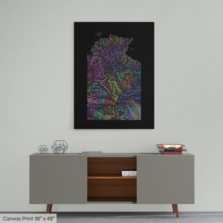 Northern Territory - River basin map, pastel colours - Wall Art