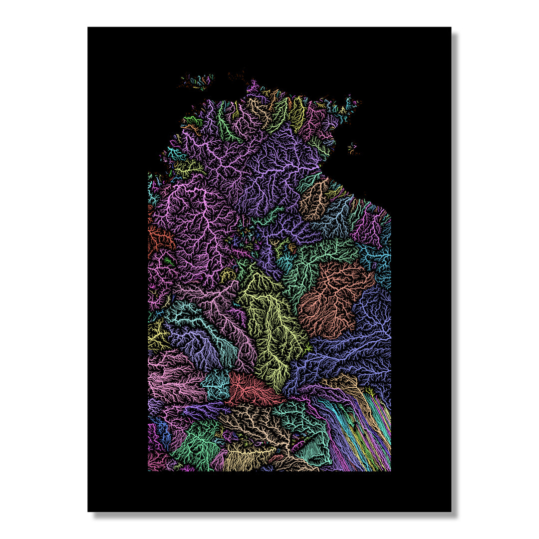 Northern Territory - River basin map, pastel colours - Wall Art