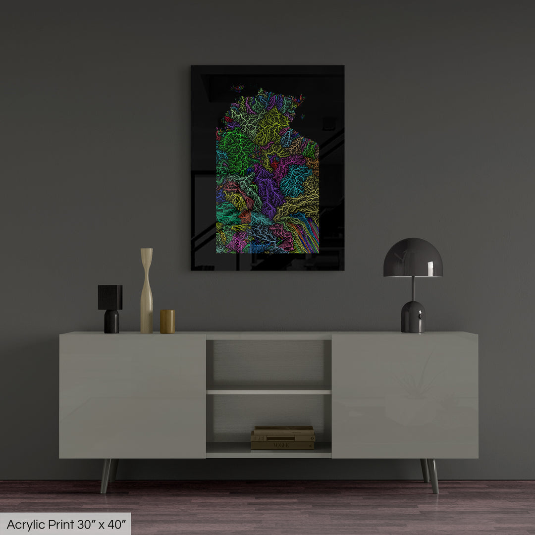 Northern Territory - River basin map, rainbow colours - Wall Art
