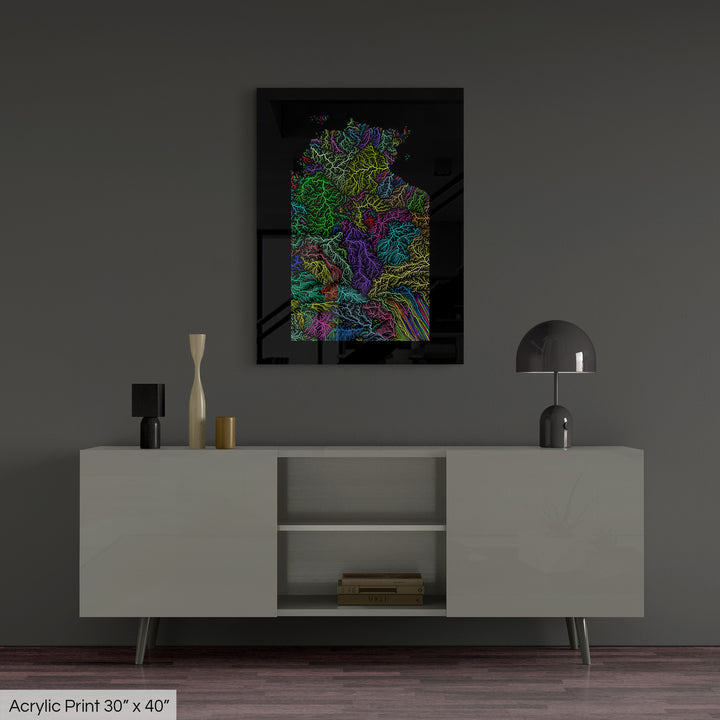 Northern Territory - River basin map, rainbow colours - Wall Art