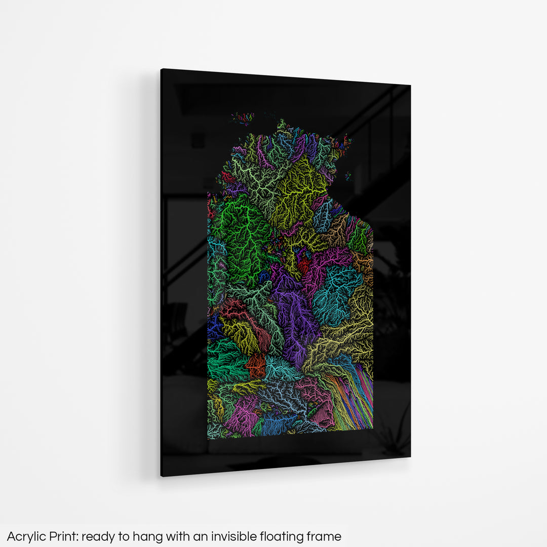 Northern Territory - River basin map, rainbow colours - Wall Art