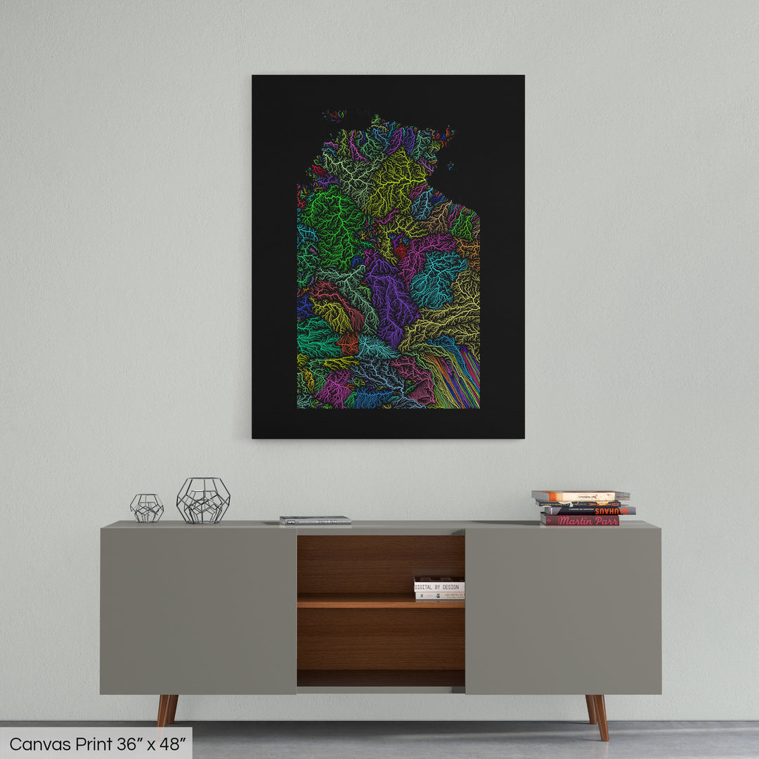 Northern Territory - River basin map, rainbow colours - Wall Art