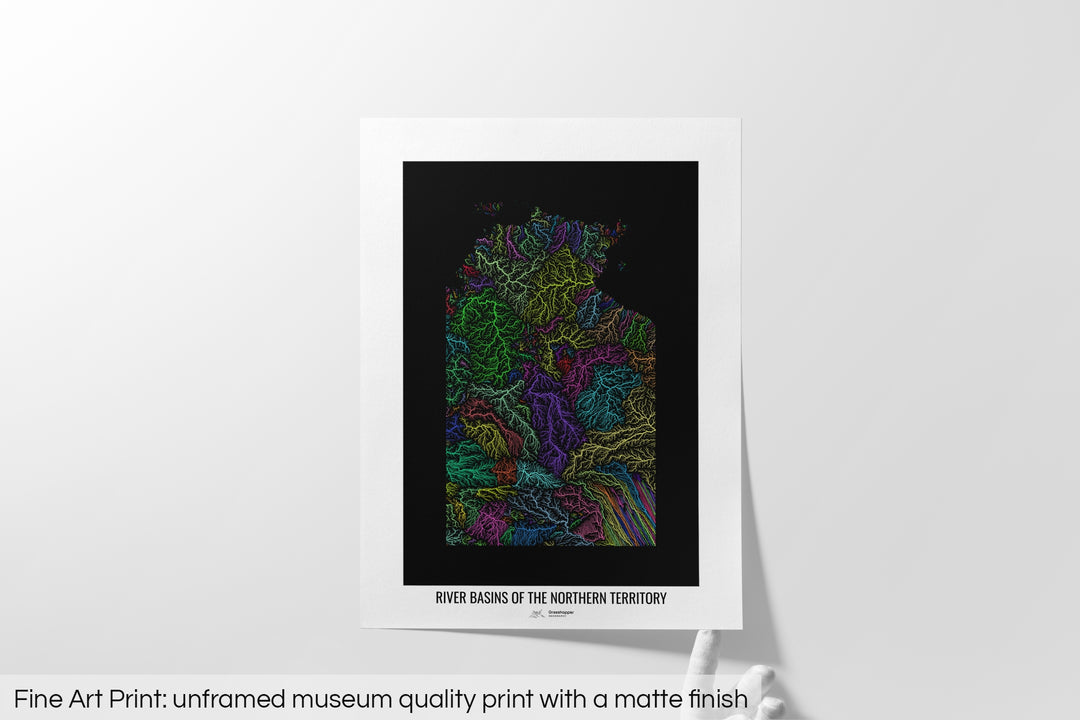 Northern Territory - River basin map, rainbow colours - Wall Art