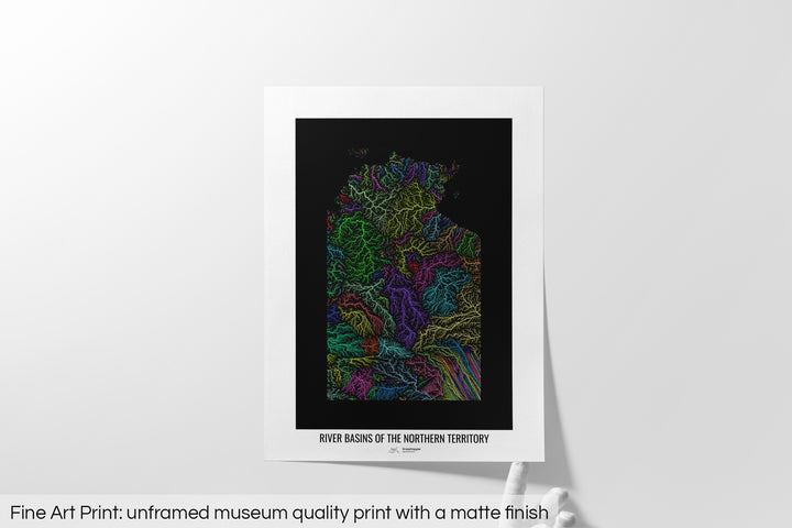 Northern Territory - River basin map, rainbow colours - Wall Art