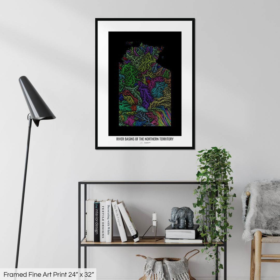 Northern Territory - River basin map, rainbow colours - Wall Art
