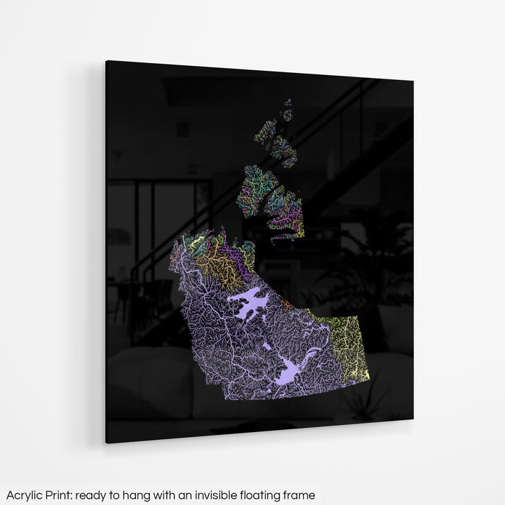 Northwest Territories - River basin map, pastel colours - Wall Art