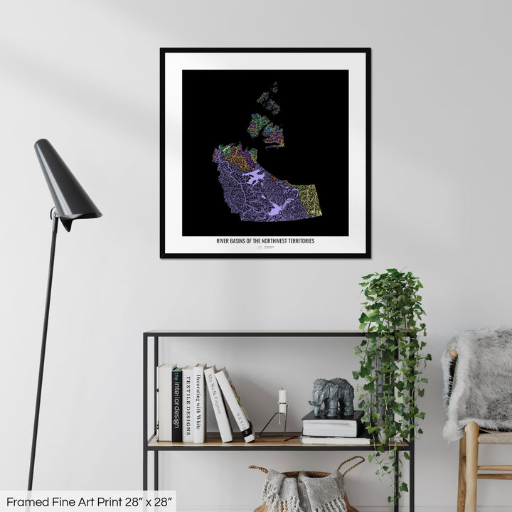 Northwest Territories - River basin map, pastel colours - Wall Art