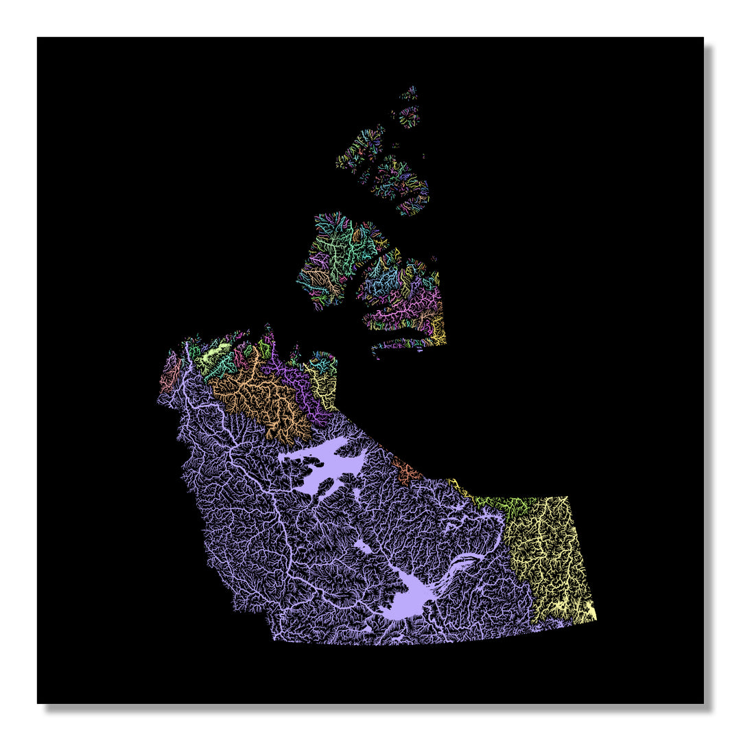 Northwest Territories - River basin map, pastel colours - Wall Art