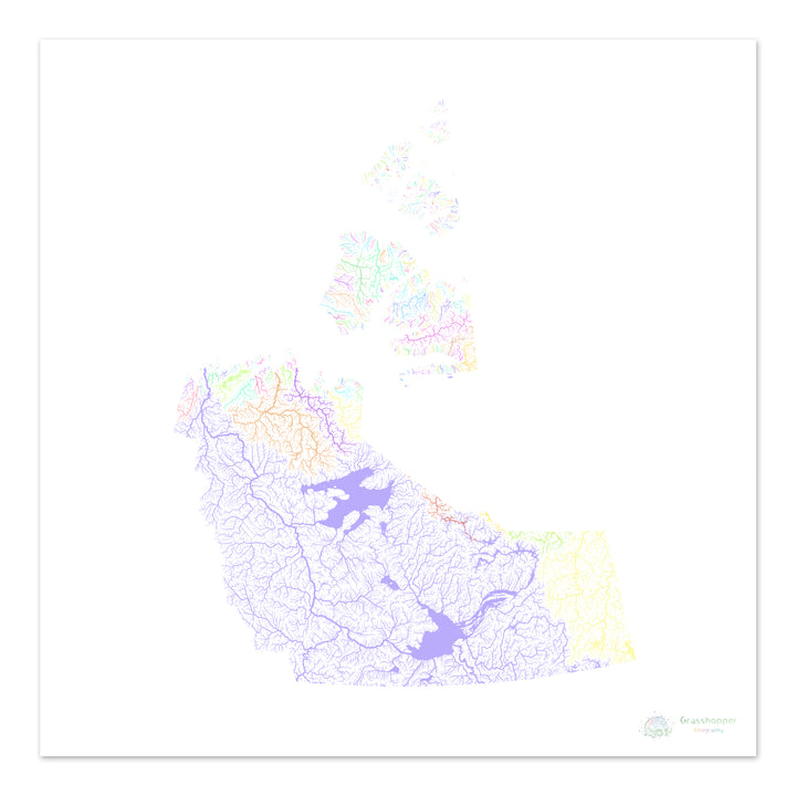 Territoires du Nord-Ouest - Carte des bassins fluviaux, pastel sur blanc - Fine Art Print