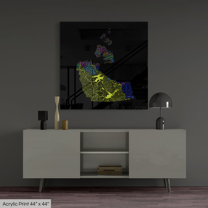 Northwest Territories - River basin map, rainbow colours - Wall Art