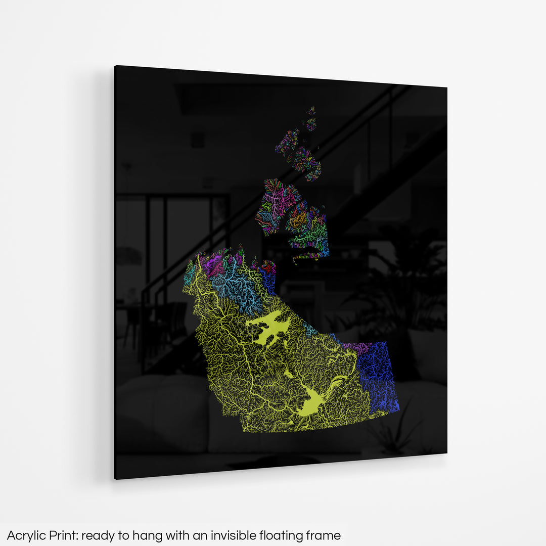 Northwest Territories - River basin map, rainbow colours - Wall Art