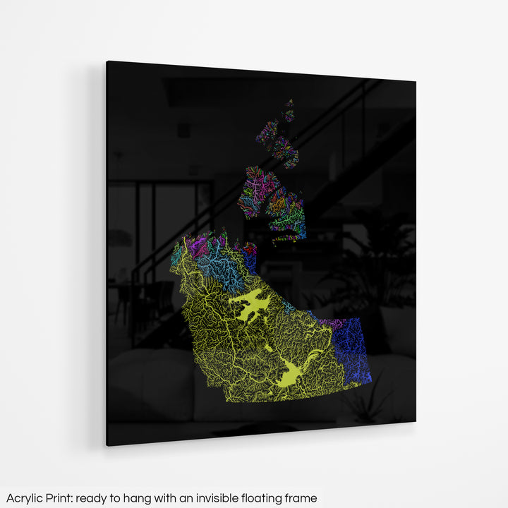 Northwest Territories - River basin map, rainbow colours - Wall Art