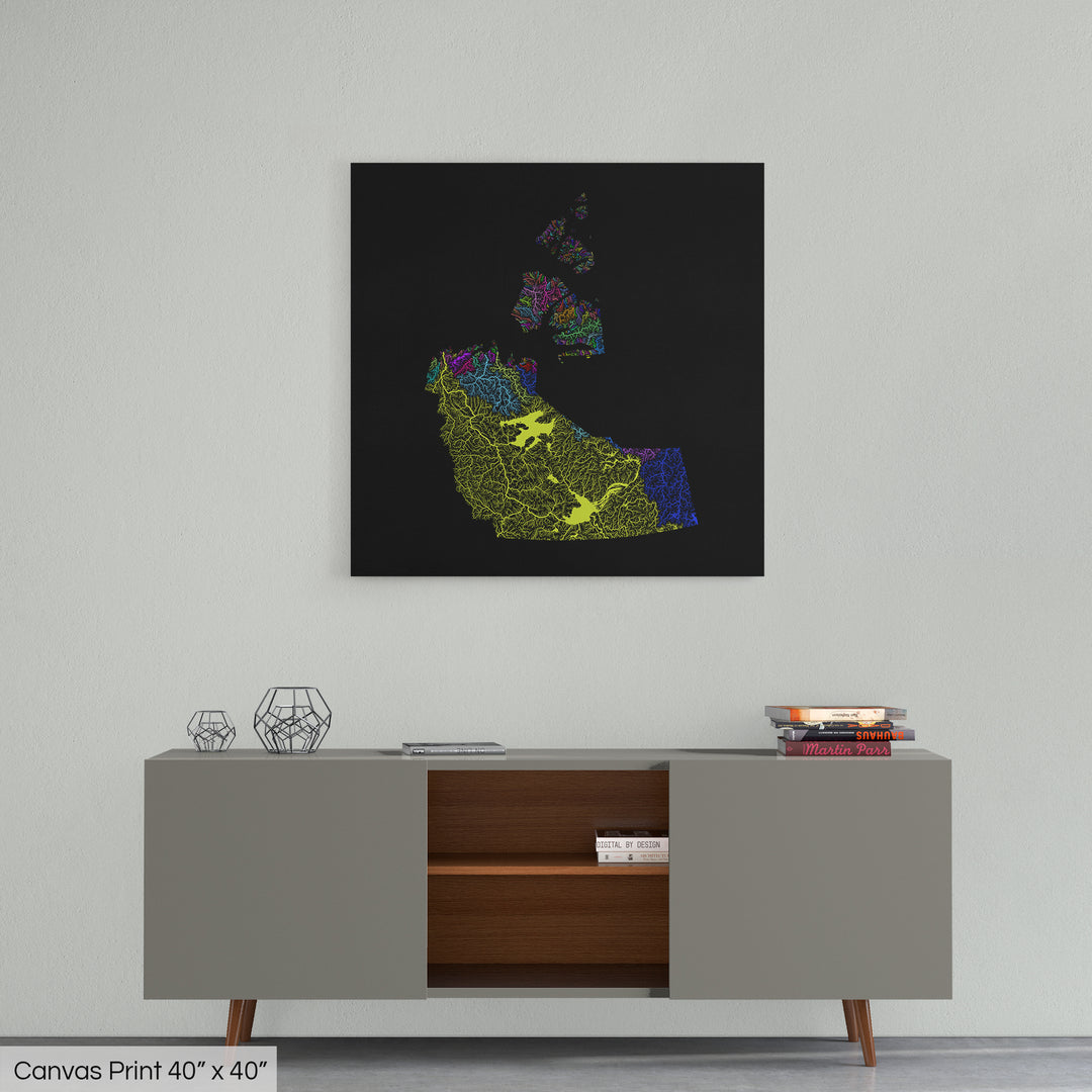 Northwest Territories - River basin map, rainbow colours - Wall Art