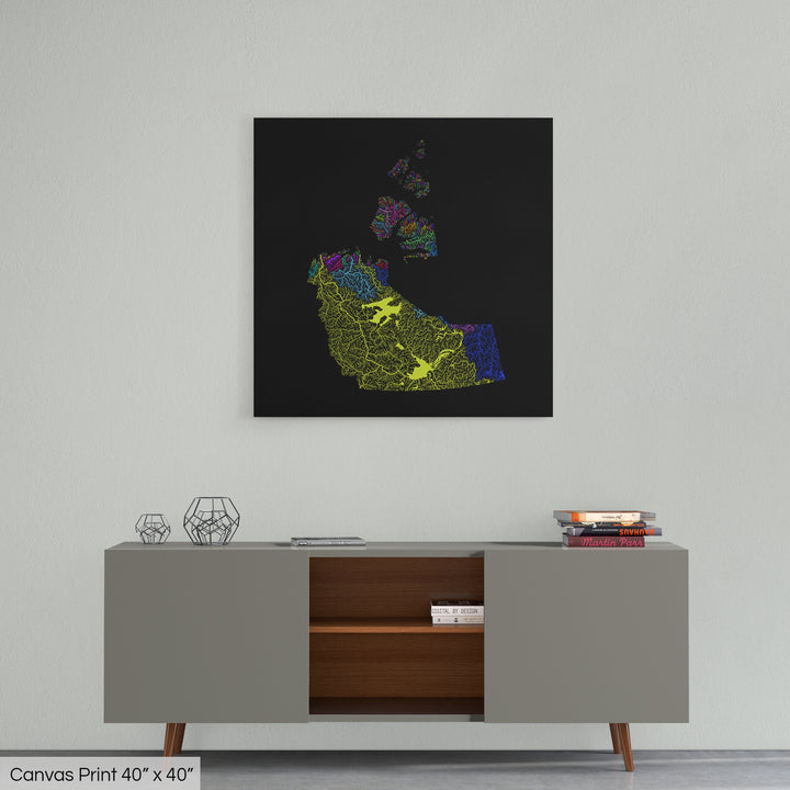 Northwest Territories - River basin map, rainbow colours - Wall Art