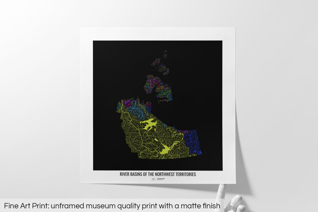 Northwest Territories - River basin map, rainbow colours - Wall Art