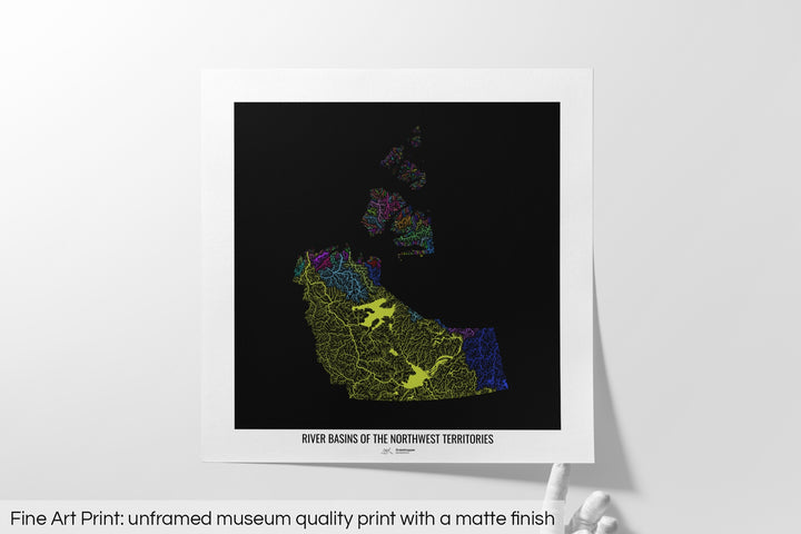Northwest Territories - River basin map, rainbow colours - Wall Art