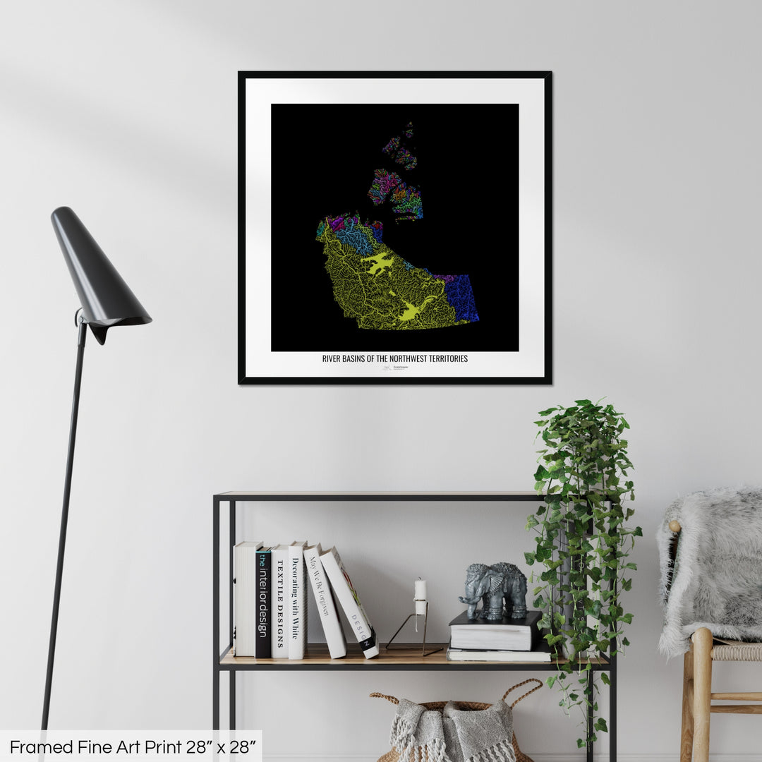 Northwest Territories - River basin map, rainbow colours - Wall Art