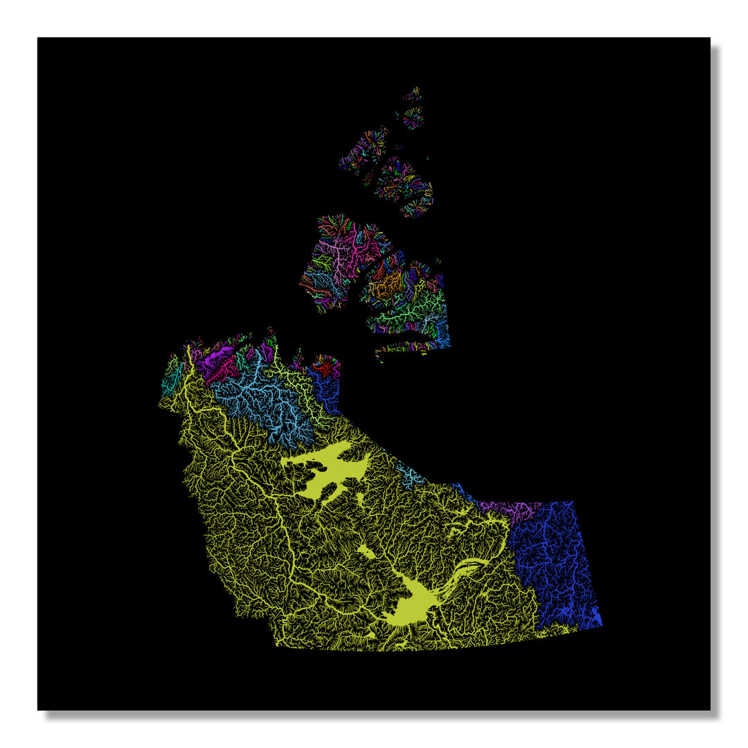 Northwest Territories - River basin map, rainbow colours - Wall Art