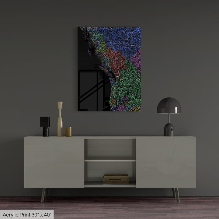 Pacific Northwest - River basin map, pastel colours - Wall Art