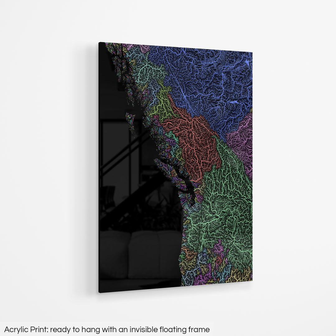 Pacific Northwest - River basin map, pastel colours - Wall Art