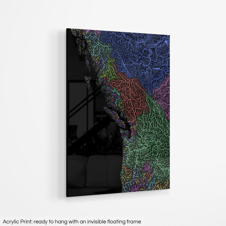 Pacific Northwest - River basin map, pastel colours - Wall Art